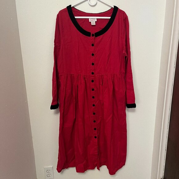 Lanz of Salzburg Dress Red with Black Velvet Trim & Buttons Size 1X - Picture 1 of 3